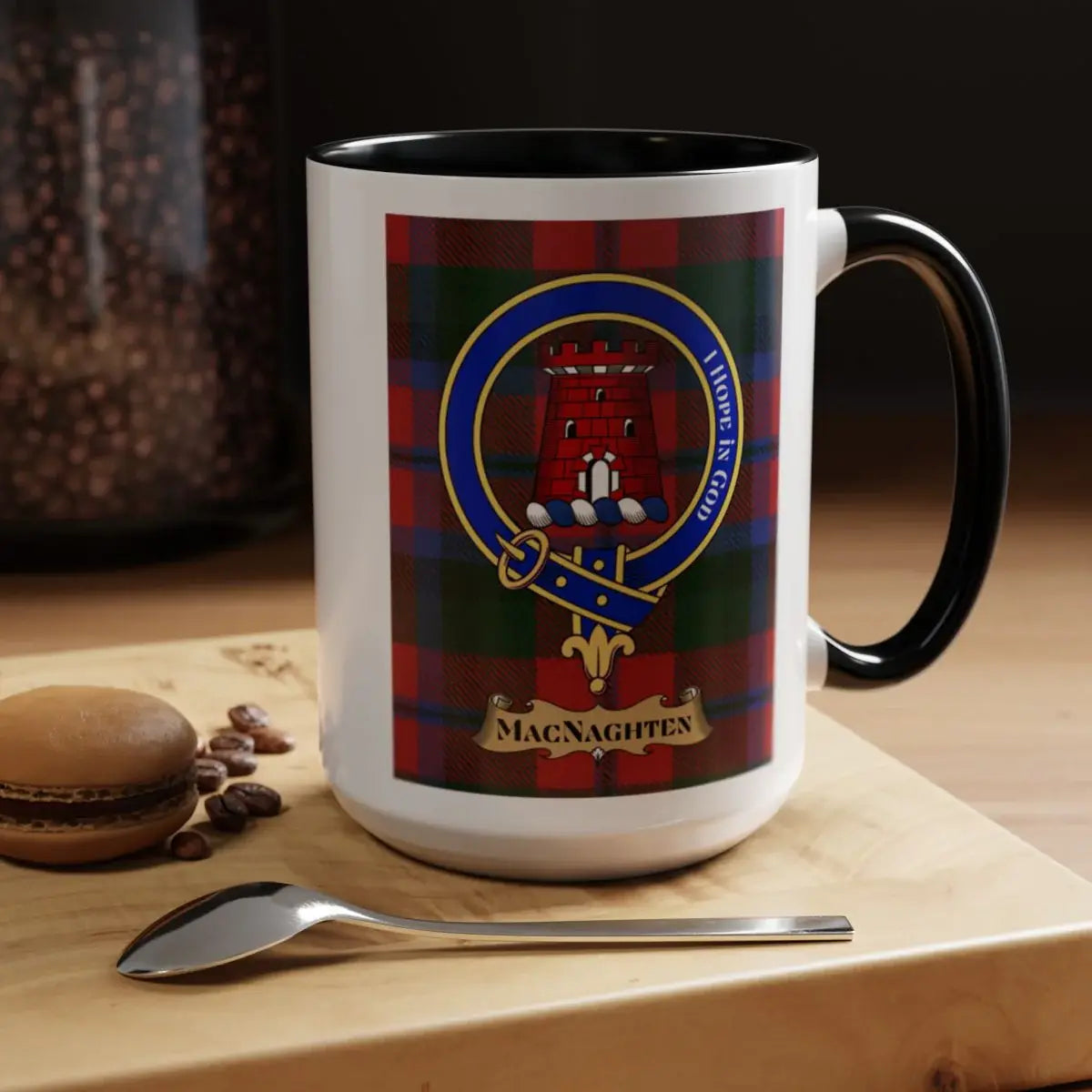 Clan MacNaghten Crest Plaid Design Coffee Mug