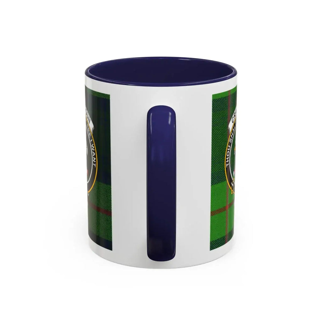 Cranstoun clan mug lifestyle shot — 15oz ceramic with red handle, morning setting