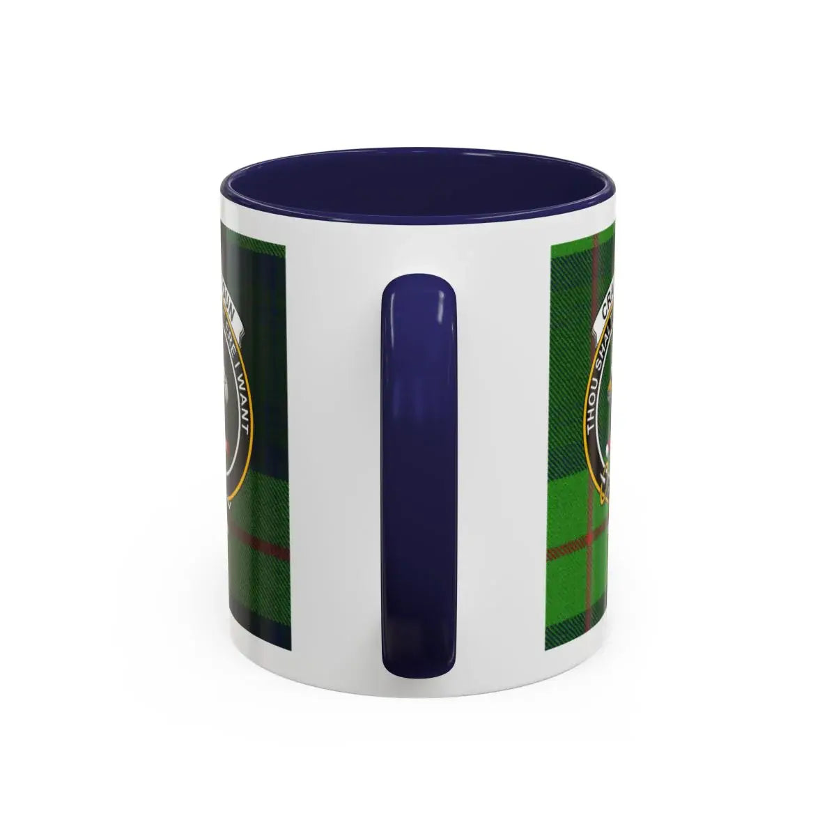 Cranstoun clan mug lifestyle shot — 15oz ceramic with red handle, morning setting