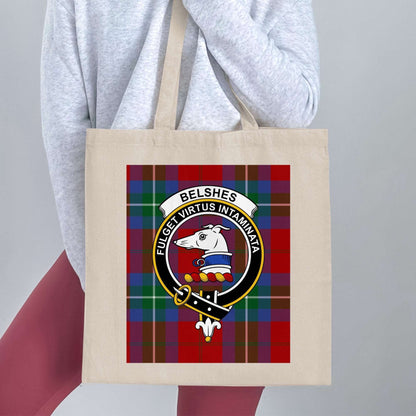 Belshes Clan Crest on Traditional Tartan Tote Bag - Living Stone Gifts