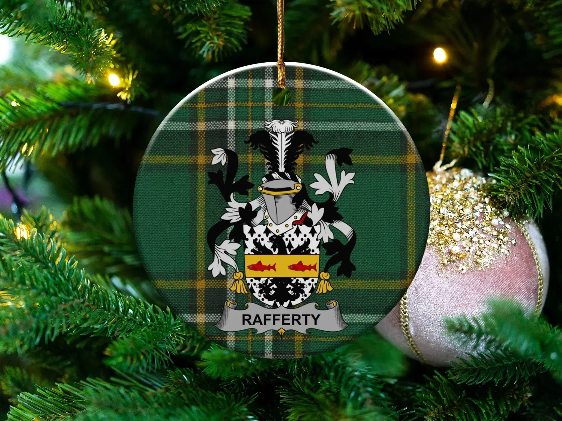 Rafferty Family Crest Green Plaid Christmas Ornament product type