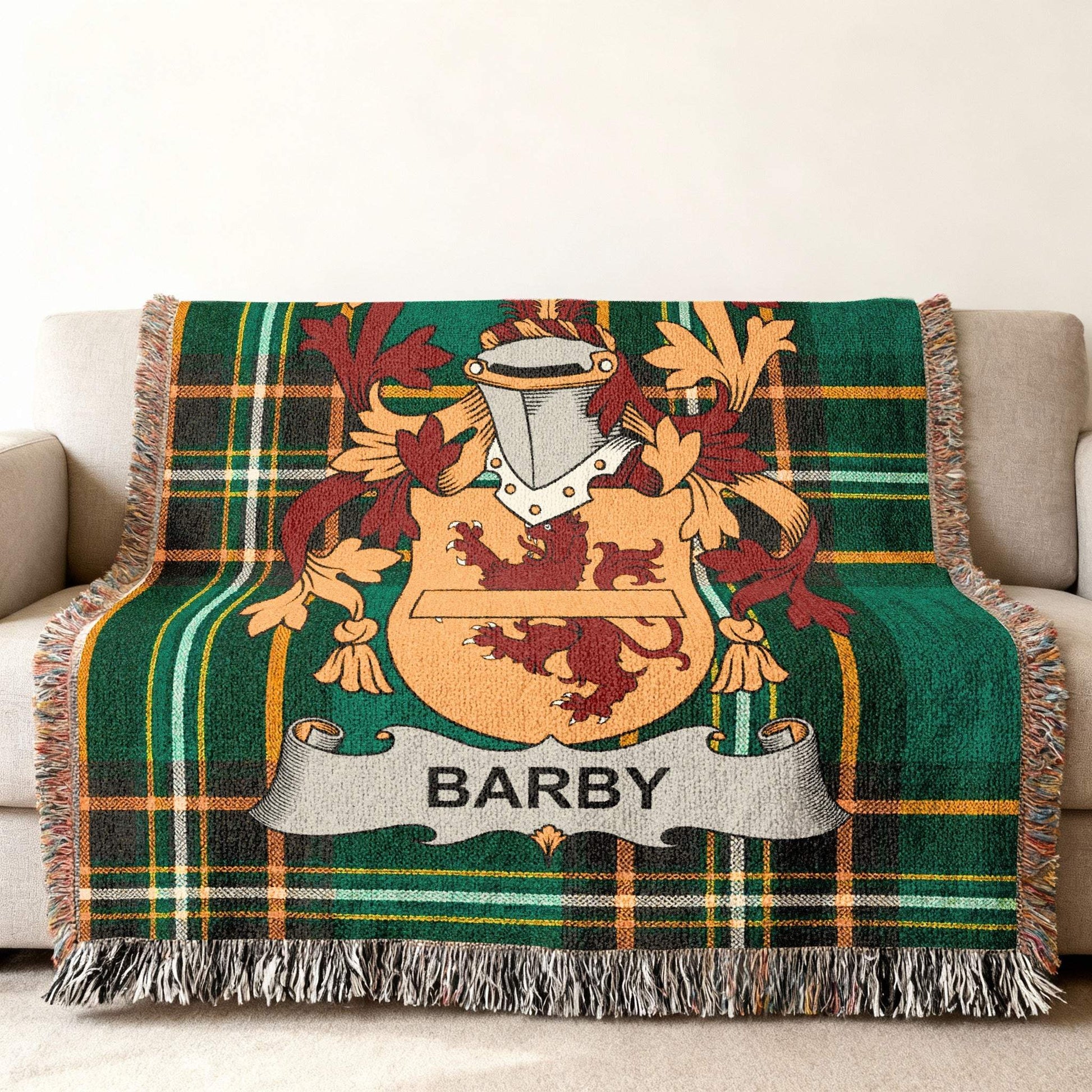 Barby Family Crest Plaid Green Throw Blanket product type