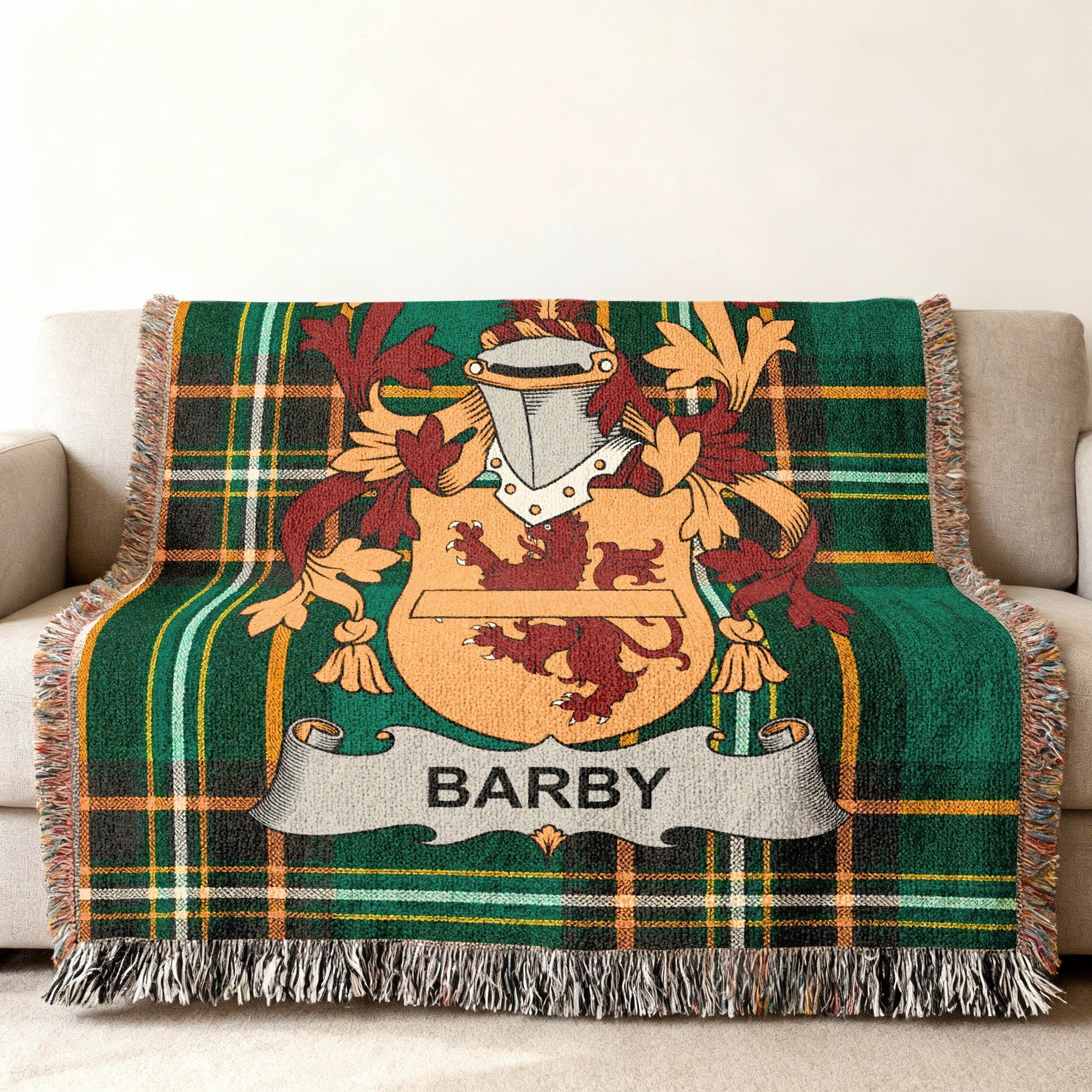 Barby Family Crest Plaid Green Throw Blanket product type