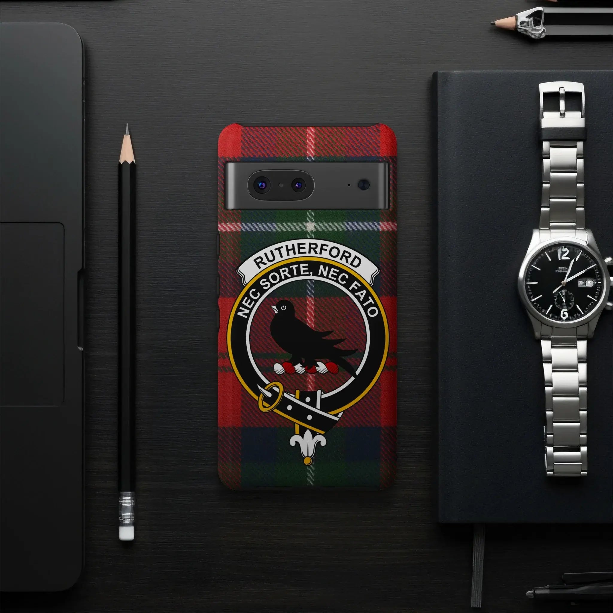 Rutherford clan crest tartan phone case cover on Samsung Galaxy — impact-resistant glossy wrap