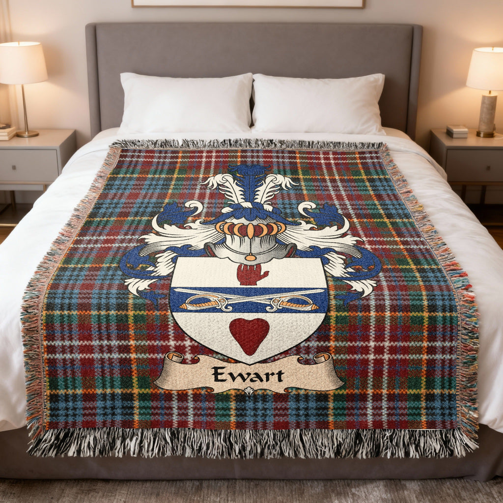 Ewart Caledonia tartan heritage woven throw blanket with family shield