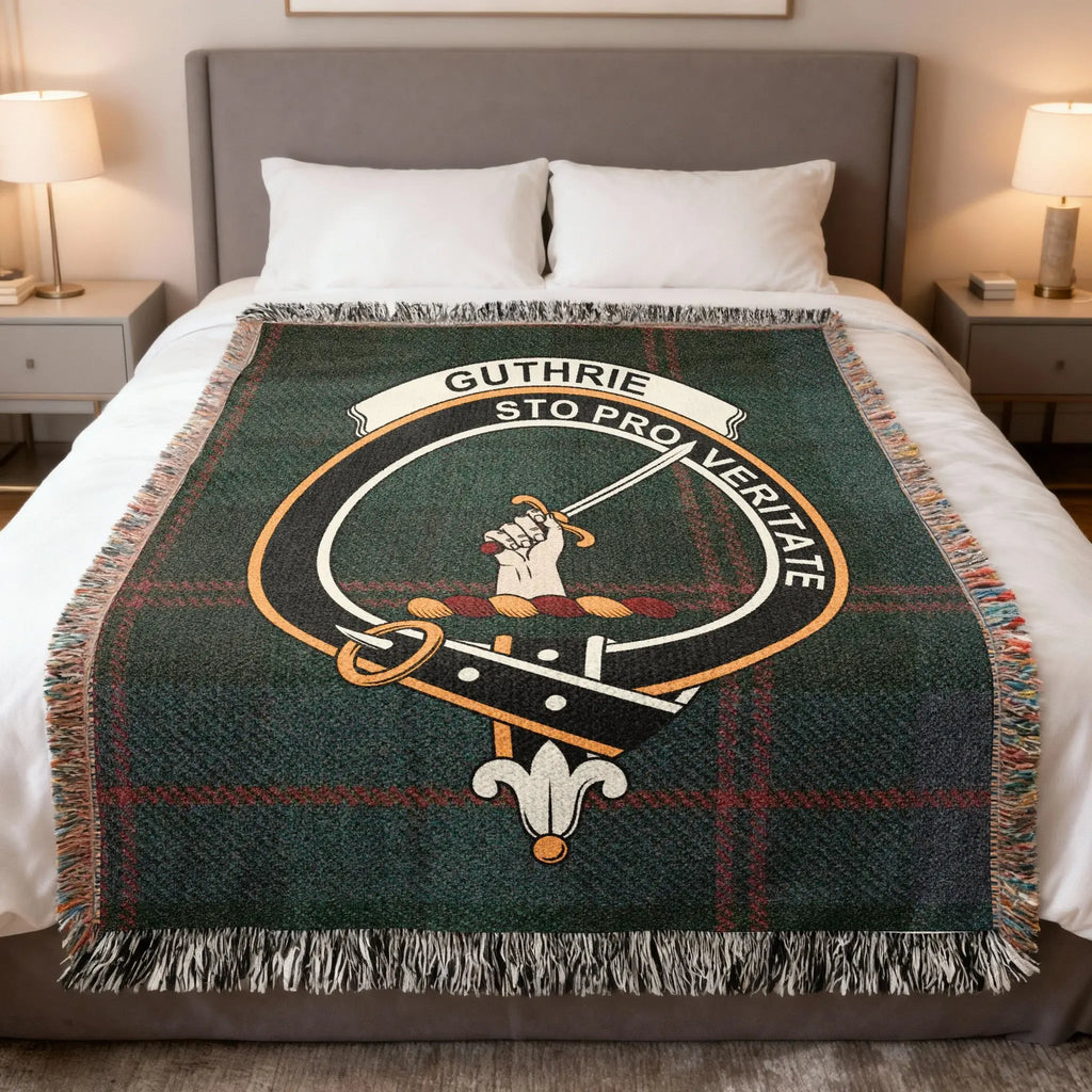 Guthrie Sto Pro Veritate woven blanket — clan crest with drawn sword
