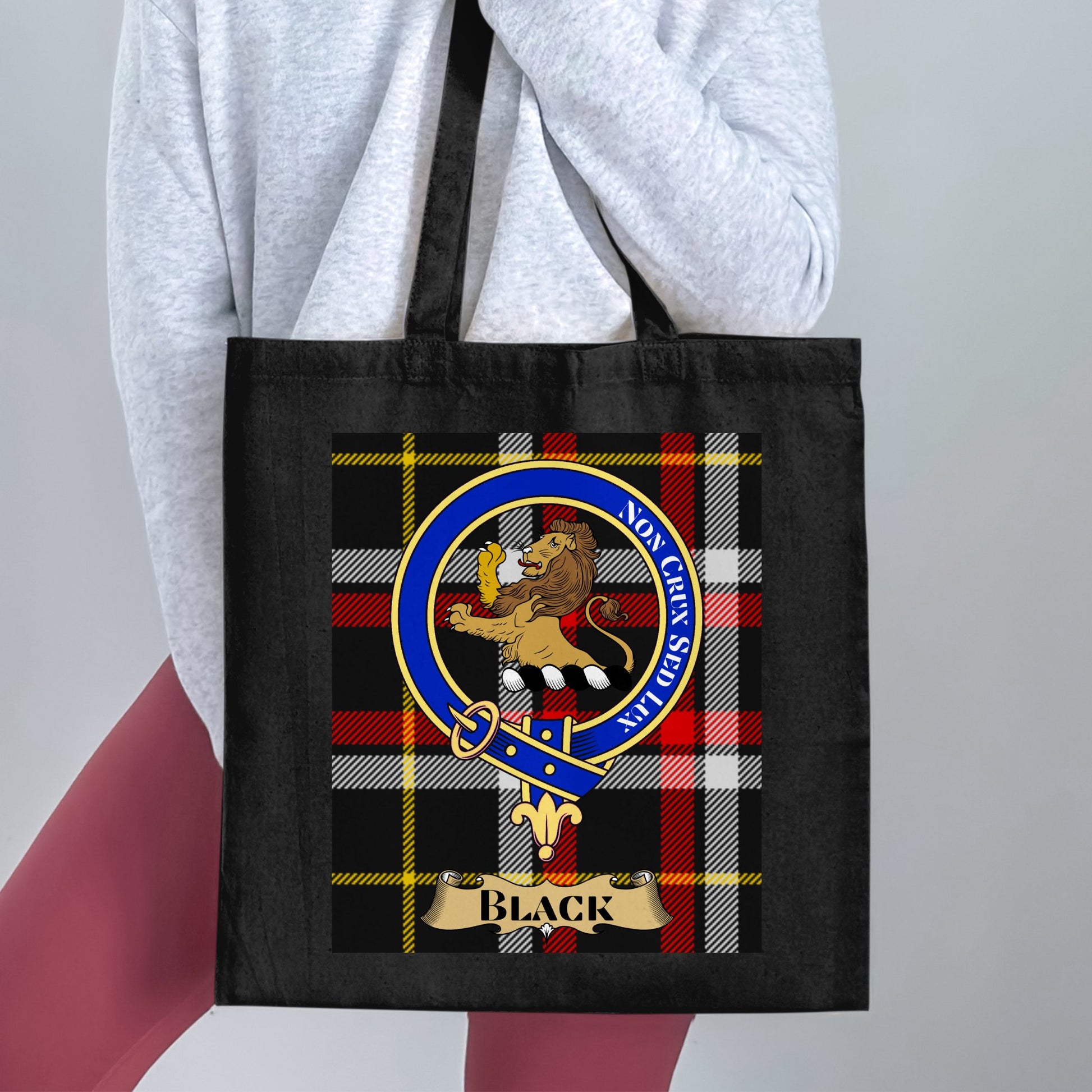 Black Clan Scottish Tartan Crest Design Tote Bag - Living Stone Gifts