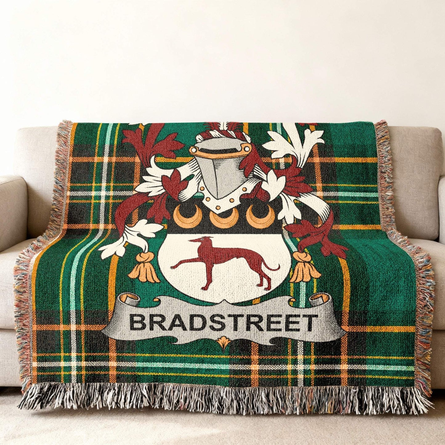 BRADSTREET Crest Green Plaid Throw Blanket product type