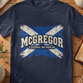 McGregor Scottish Saltire T-shirt in Navy, with distressed blue and cream flag and “'S Rioghal Mo Dhream” lettering.