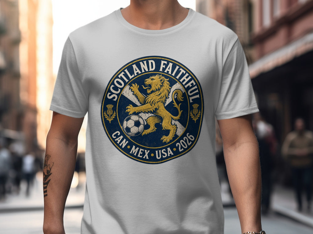 Scotland Faithful crest with lion, soccer ball, thistle, and "Can Mex USA 2026".