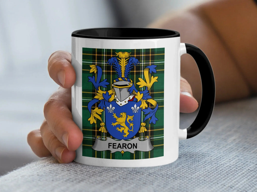 Fearon Irish family crest black accent mug