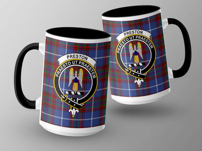 Preston Clan Crest with Tartan Plaid Design Mug - Living Stone Gifts