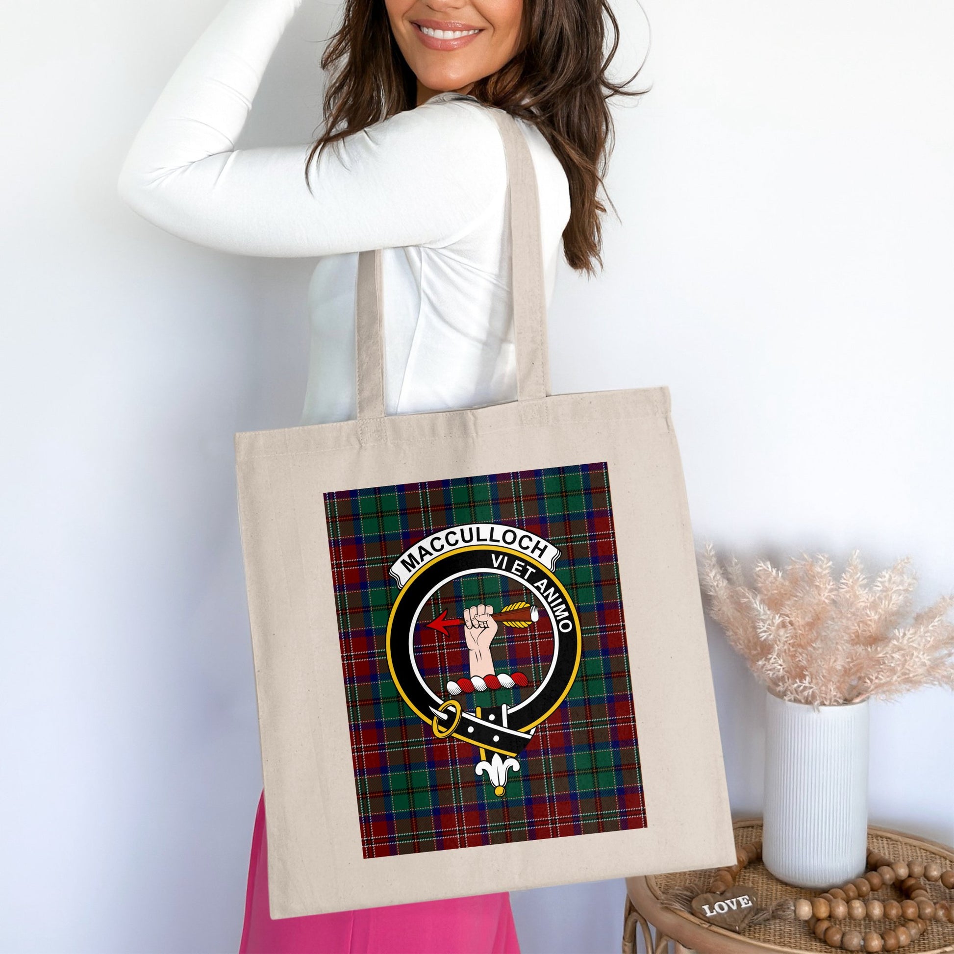 Clan MacCulloch Scottish Crest Tartan Tote Bag - Living Stone Gifts