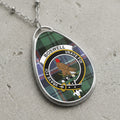 Boswell clan Scottish tartan necklace with clan crest and Vraye Foi motto on tartan background