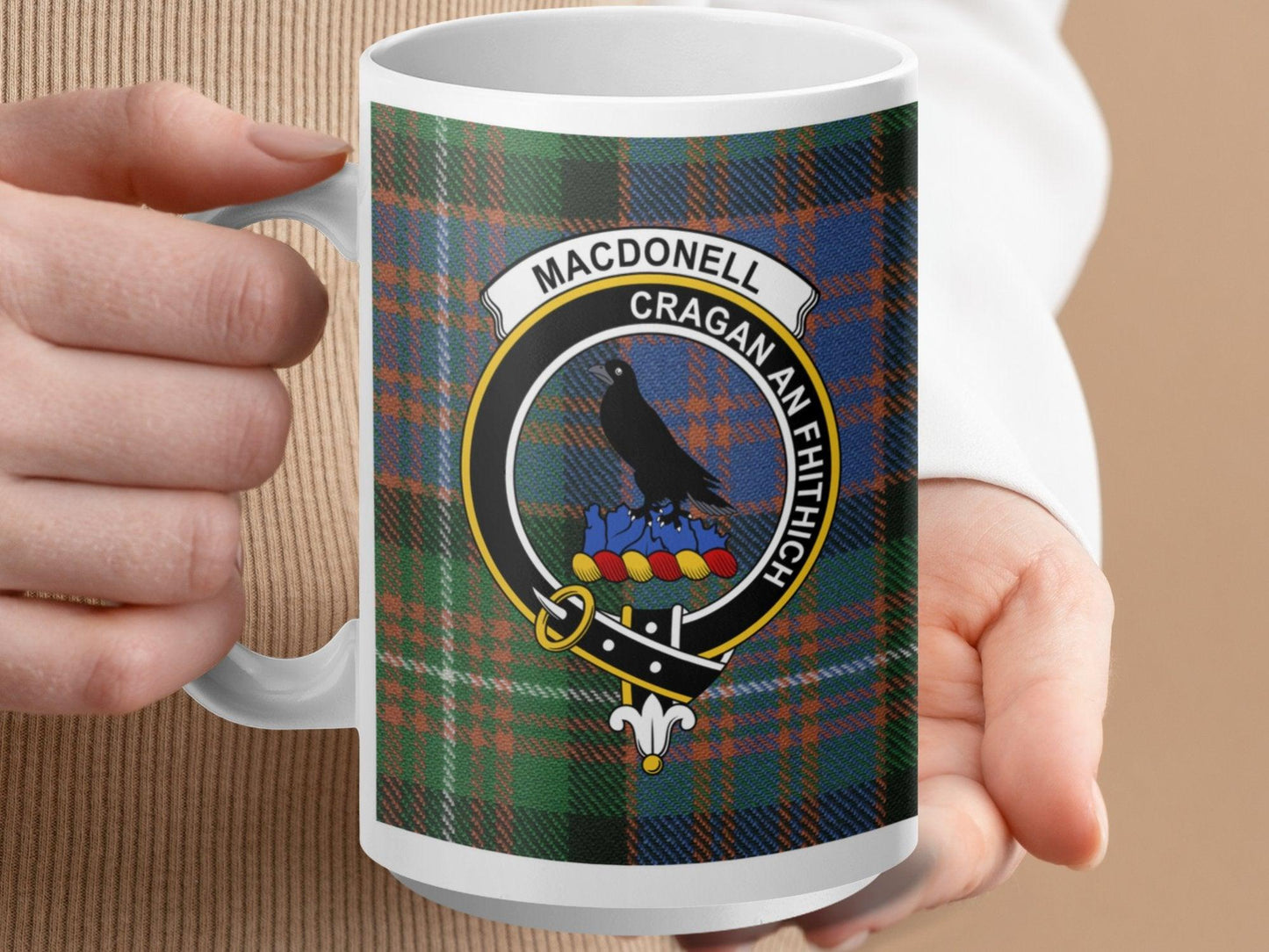 Macdonell Clan Crest Plaid Tartan Design Coffee Mug - Living Stone Gifts