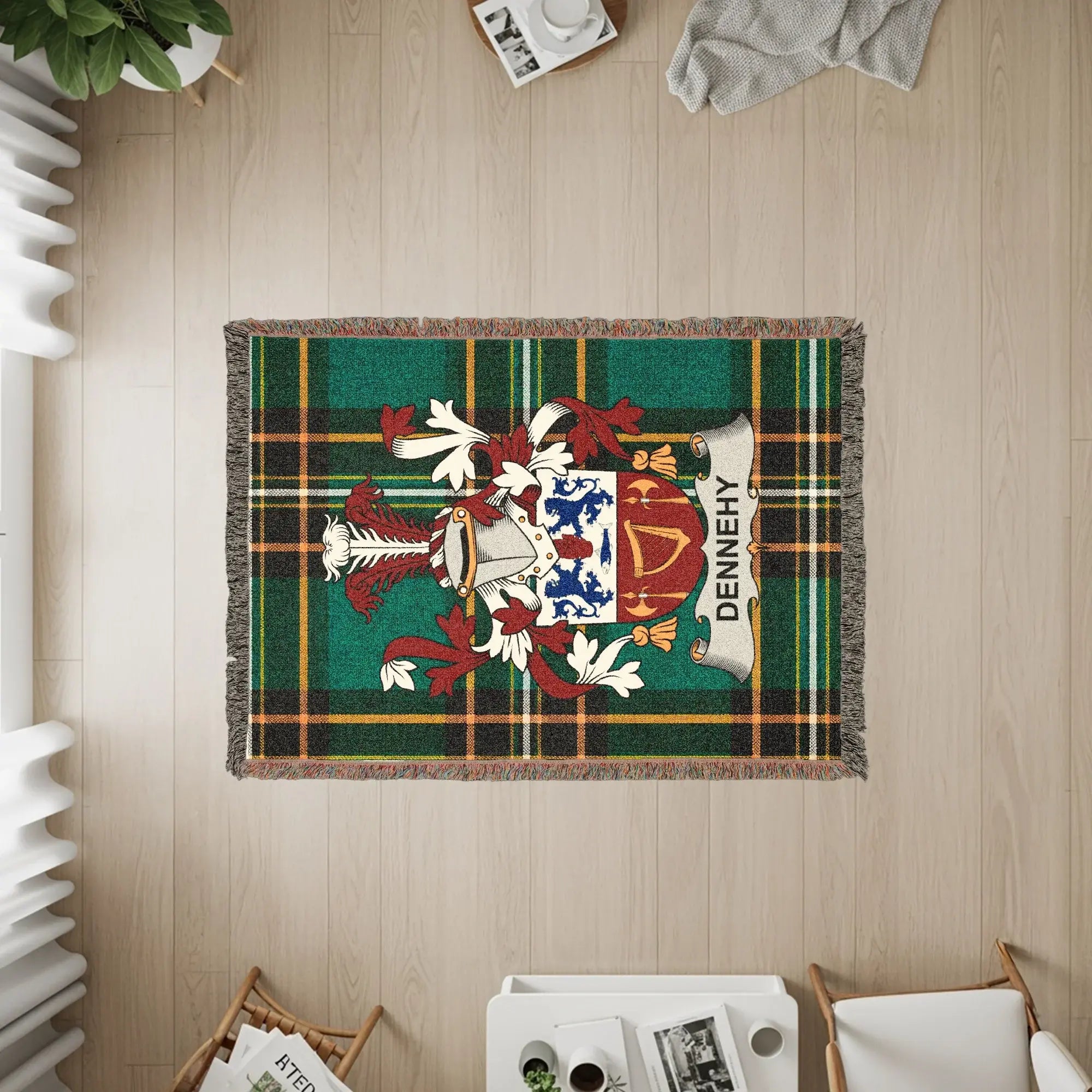 Dennehy Family Crest Tartan Green Blanket product type