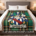 Annesley Irish family crest woven blanket with Irish tartan design and fringed edges