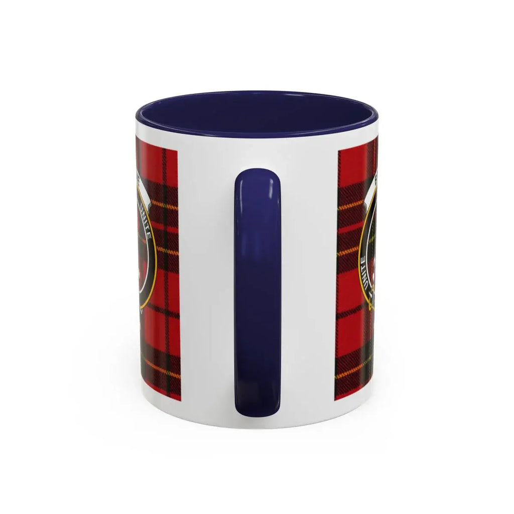 Clan Brodie clan tartan ceramic accent mug — blue handle, crest and interior detail
