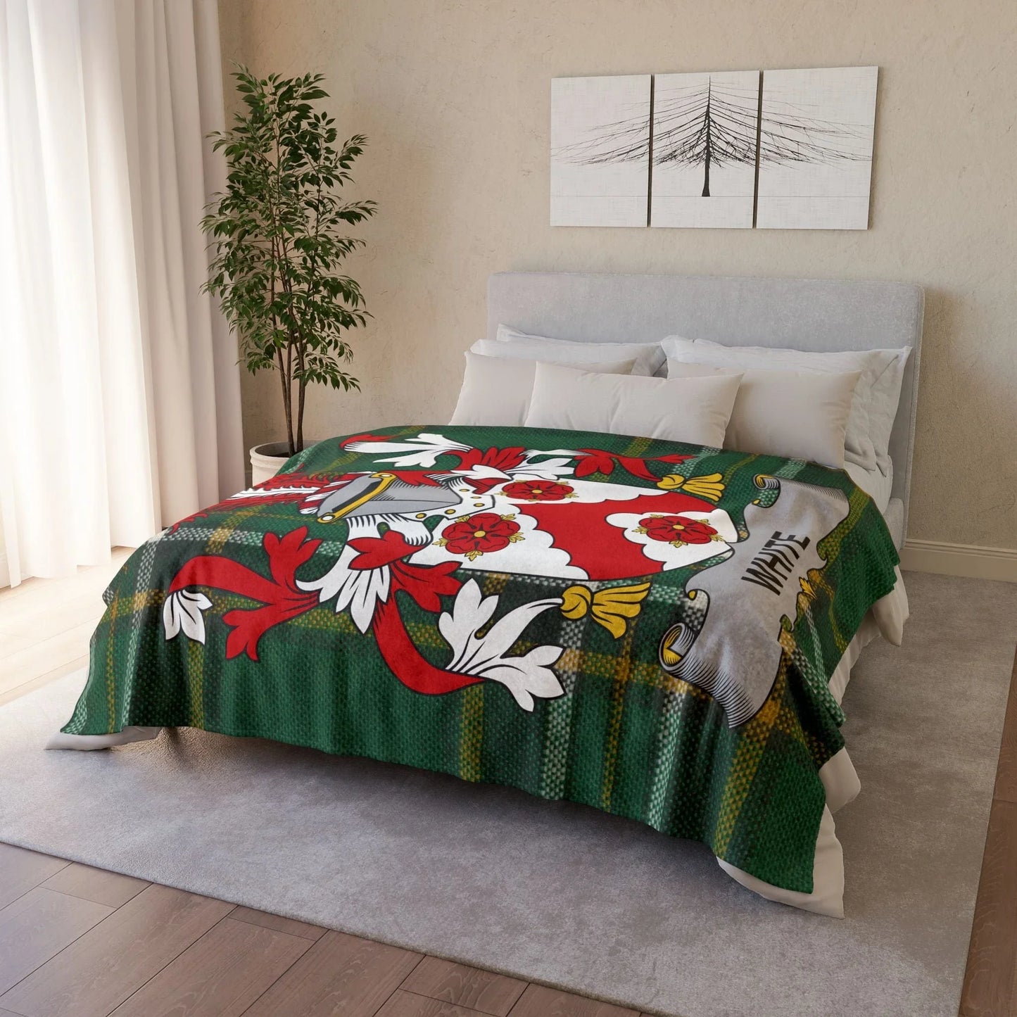 White Surname Irish Coat Of Arms Tartan Blanket