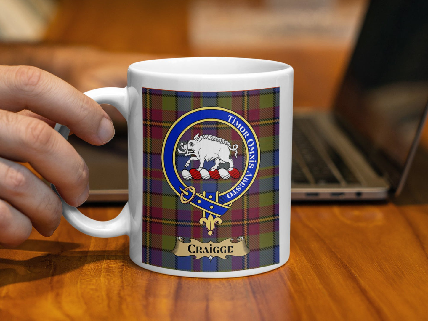 Clan Craigg Crest with Tartan Background Mug - Living Stone Gifts