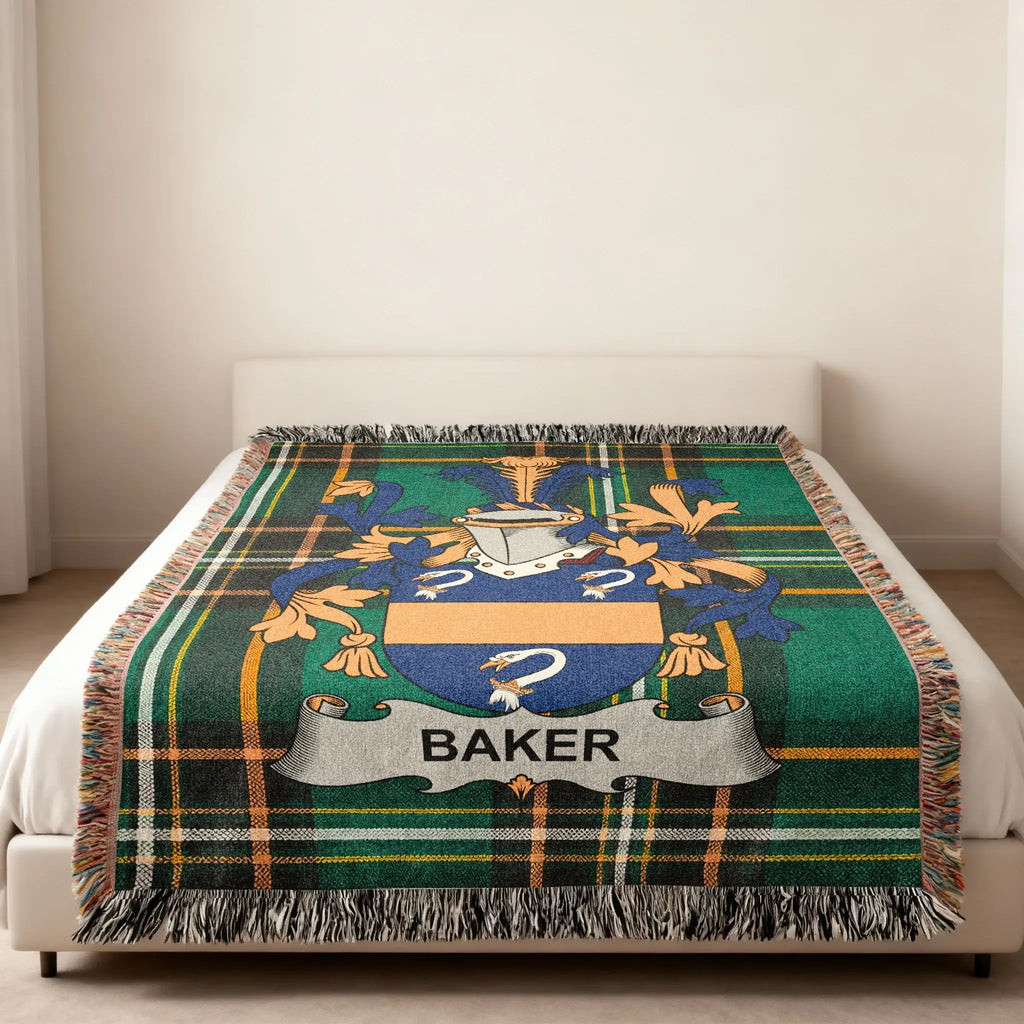 Baker Family Crest Green Plaid Heraldry Throw Blanket product type
