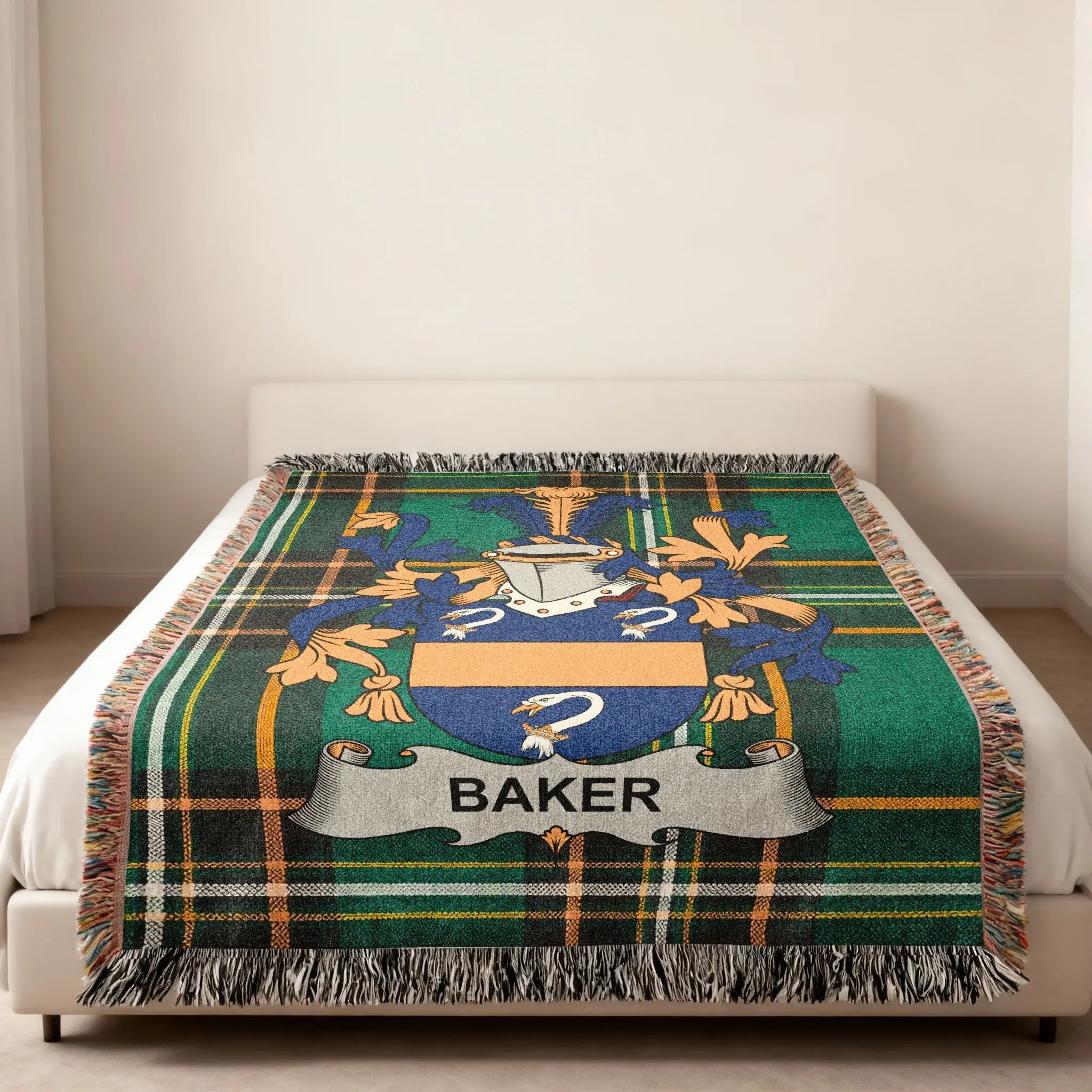 Baker Family Crest Green Plaid Heraldry Throw Blanket product type