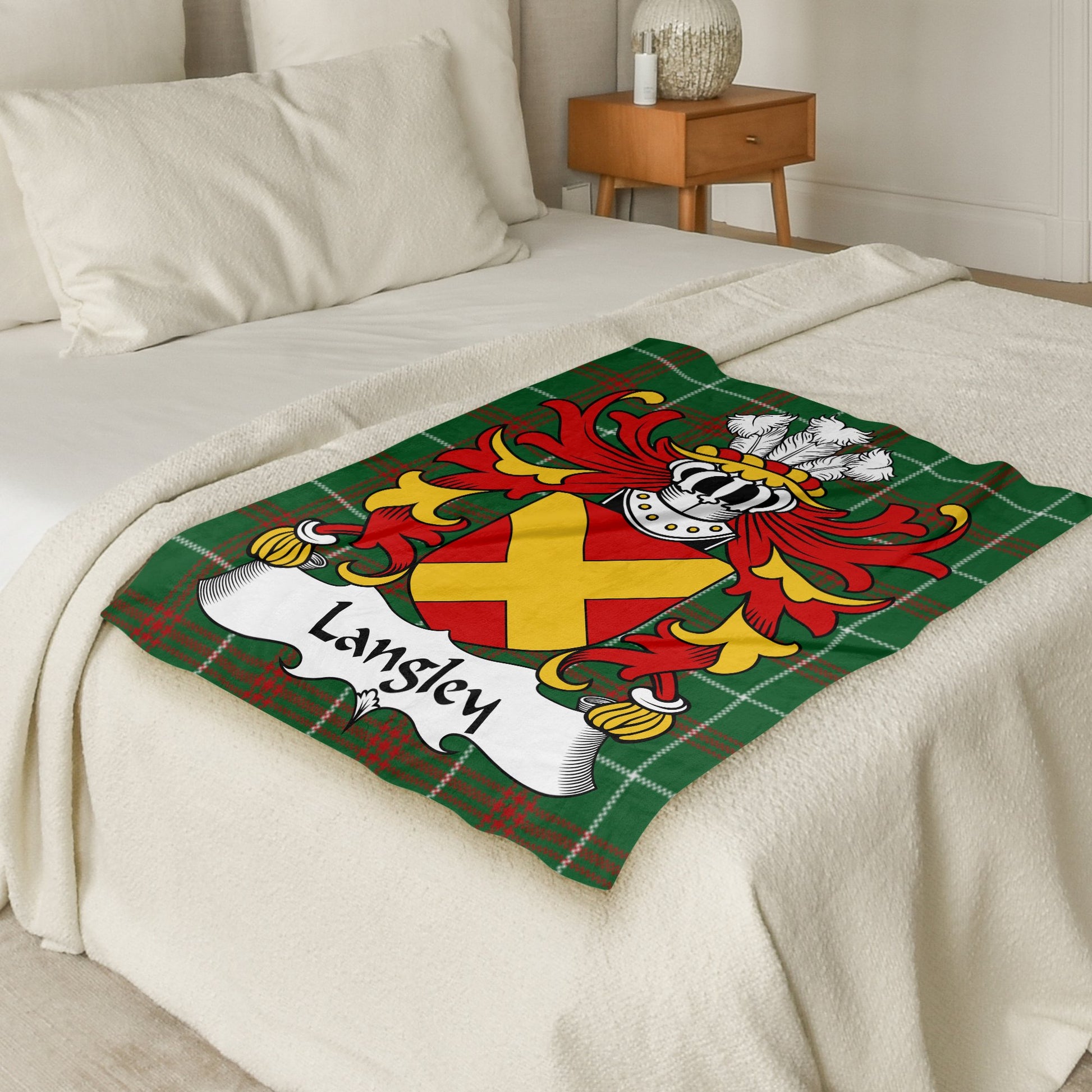 Langley Coat of Arms Welsh National Tartan Background Blanket - Living Stone Gifts