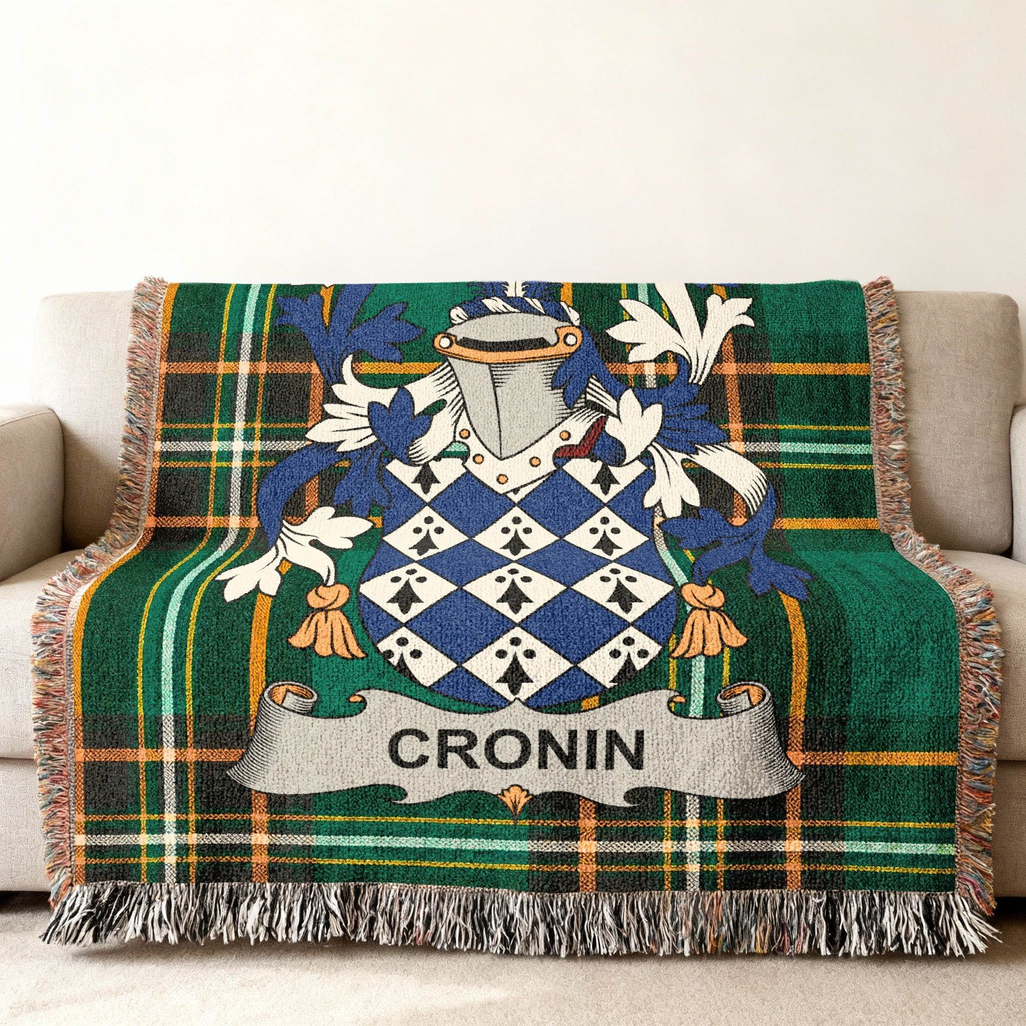 Cronin Family Crest Plaid Tartan Green Blue Throw product type