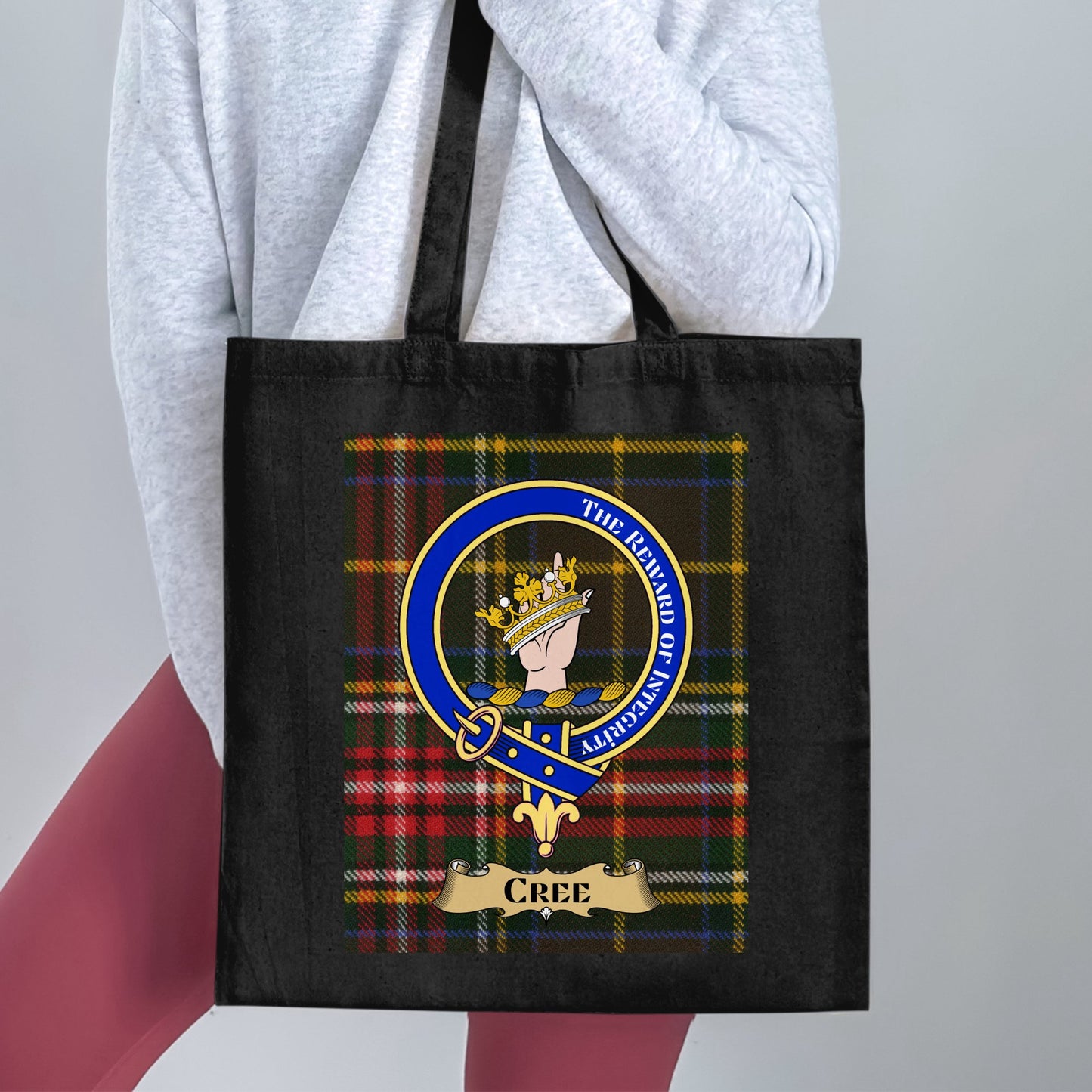 Cree clan scottish tartan design with crest Tote Bag - Living Stone Gifts