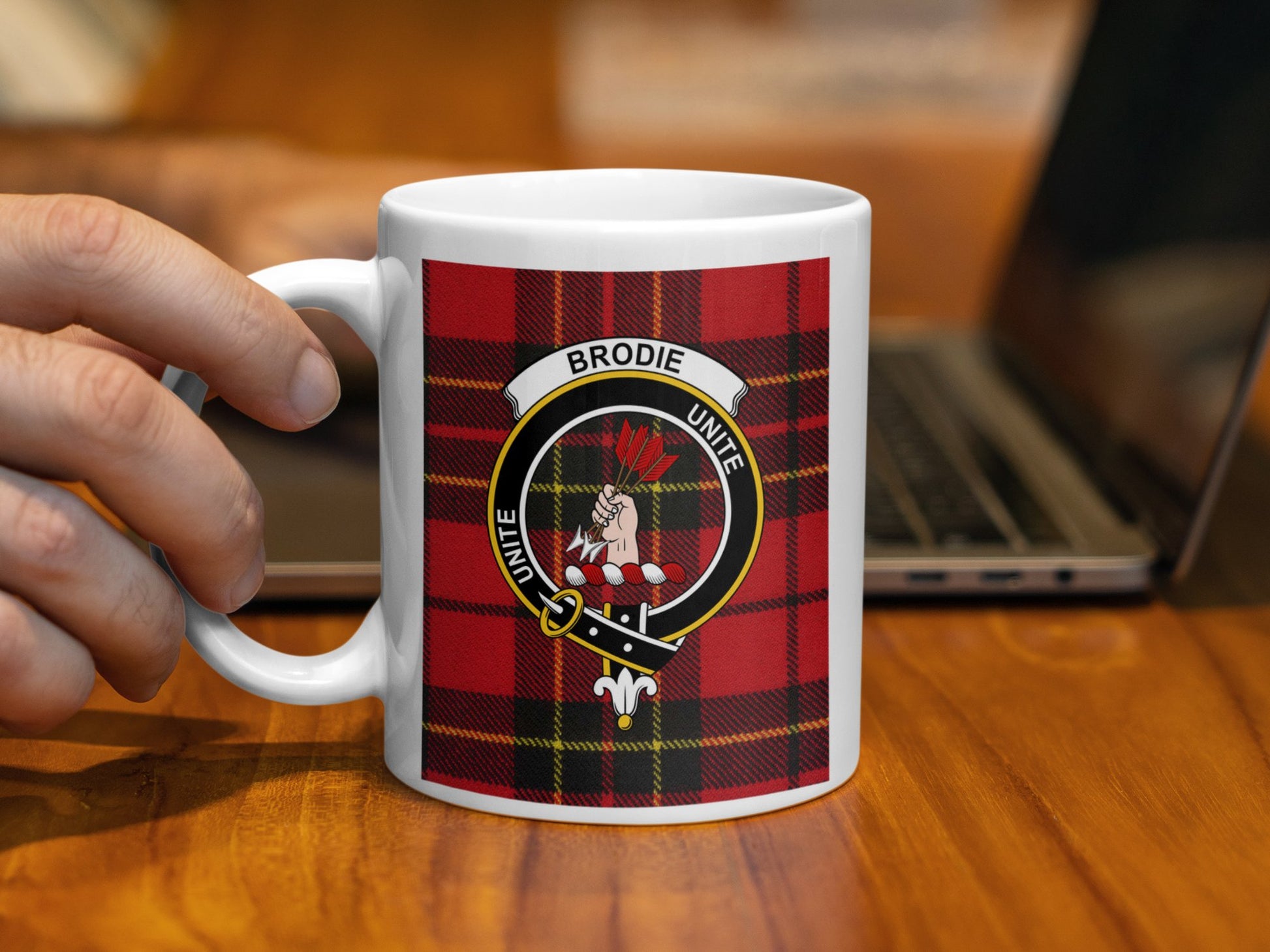 Scottish Clan Brodie Unite Tartan Emblem Ceramic Mug - Living Stone Gifts