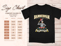 Comfort Colors 1717 size chart in inches with a black Bannerman clan crest T-shirt preview