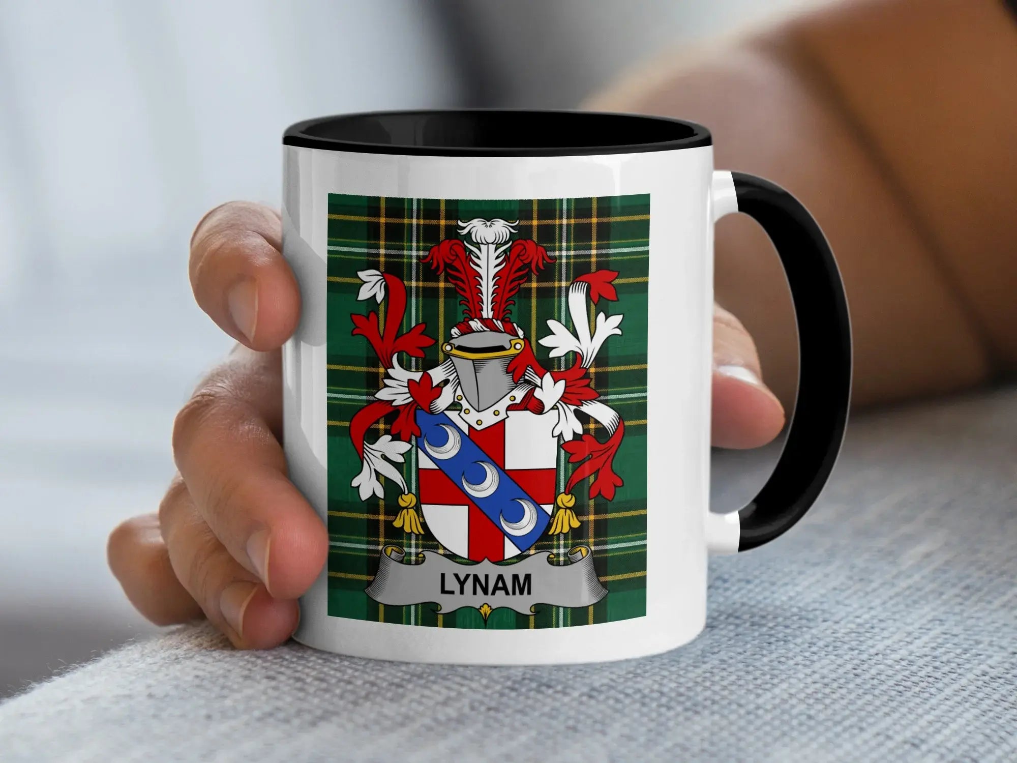 Lynam Irish family crest black accent mug