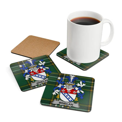 Personalized Family Crest Green Plaid Coaster Set product