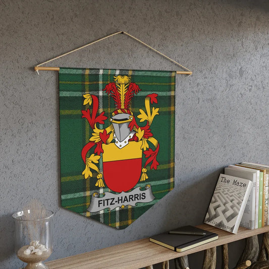 Fitz-Harris Family Crest on Plaid Background Tapestry product