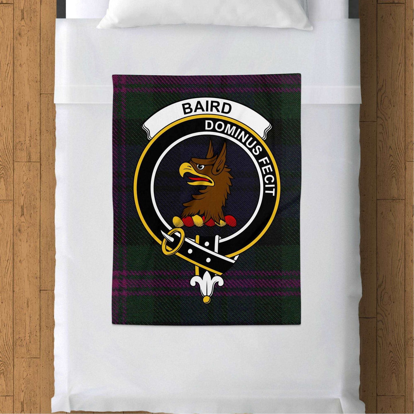 Baird Dominus Fecit Scottish Tartan Crest Throw Blanket - Living Stone Gifts