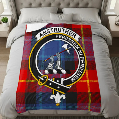 Crest Design Red and Blue Tartan Blanket product type