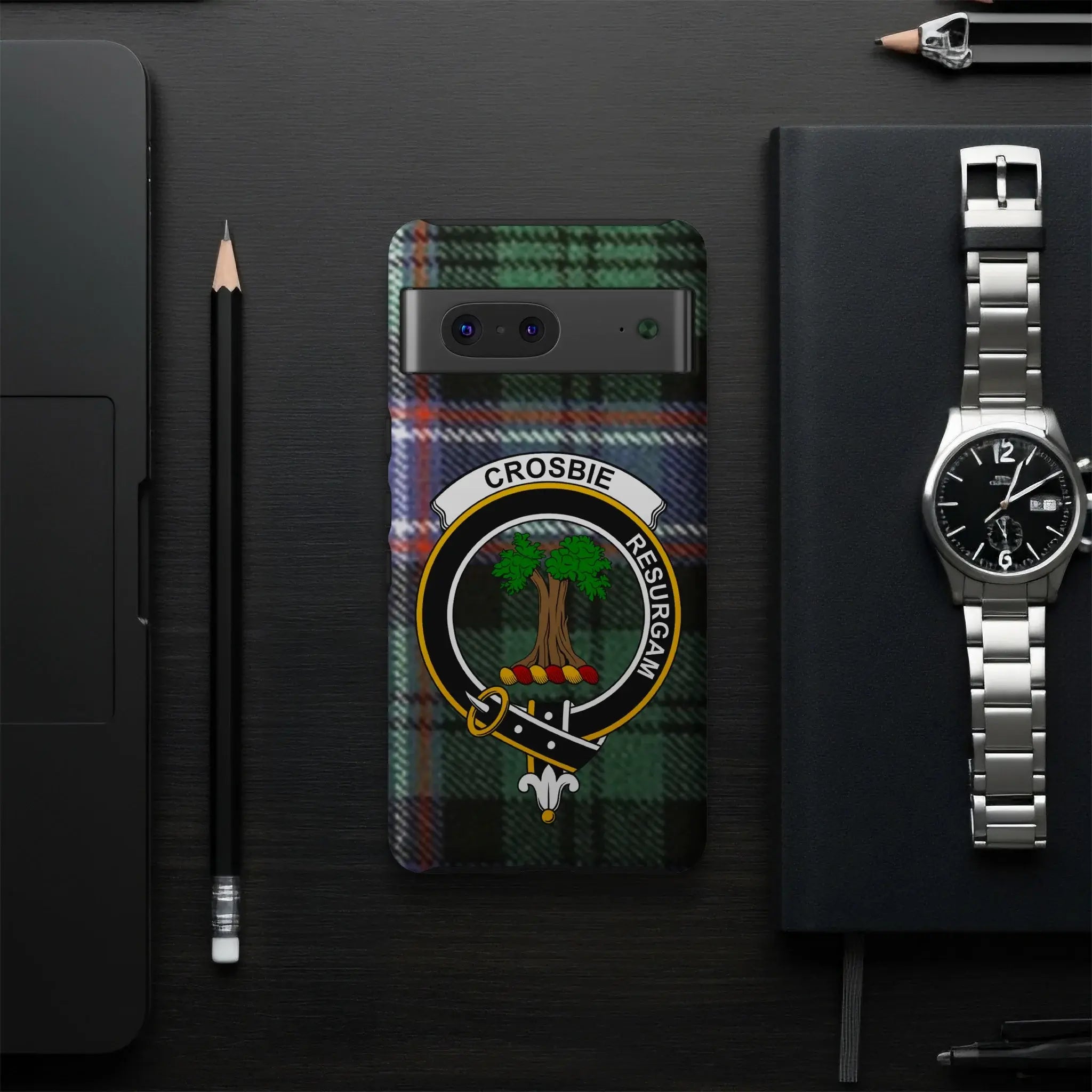 Crosbie Resurgam Emblem on Tartan Phone Case