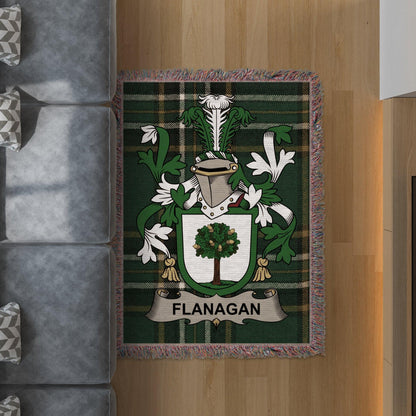 Flanagan Coat of Arms Plaid T-Shirts Woven Blanket - Celtic Ancestry Gifts