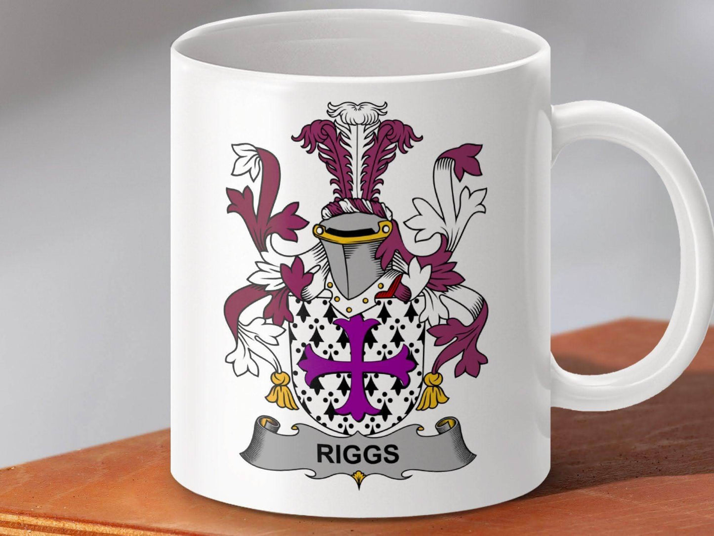 Ornate Riggs Family Crest Design on Mug - Celtic Ancestry Gifts