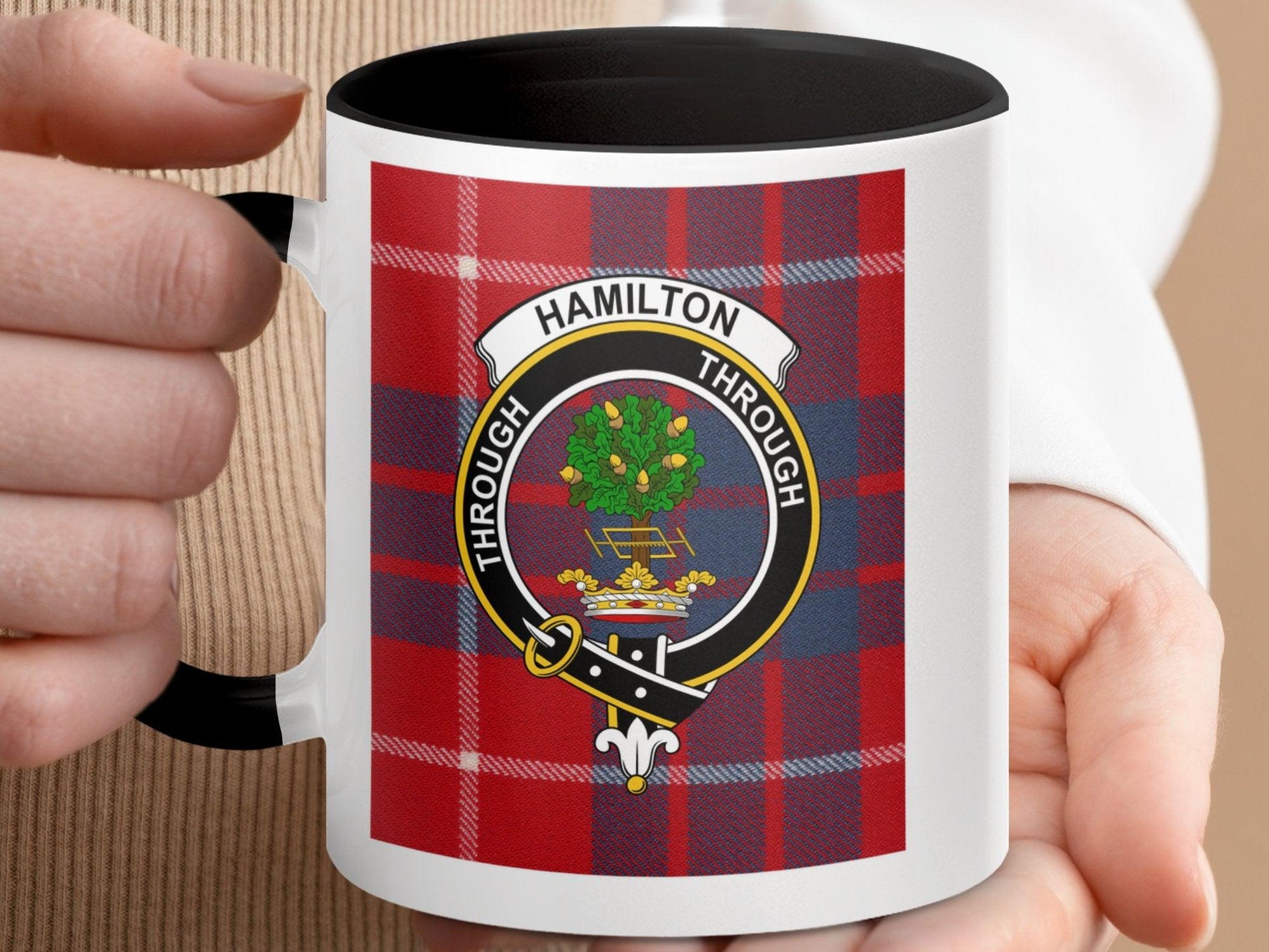 Hamilton Clan Crest Red Tartan Plaid Design Mug - Living Stone Gifts