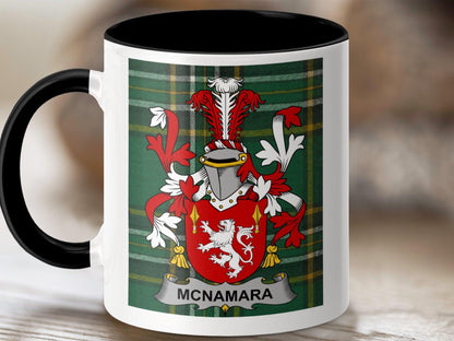 Personalized McNamara Family Crest Coffee Mug, Custom Scottish Tartan Heraldry Cup, Clan Symbol Gift, Unique Ceramic Mug for Family Heritage