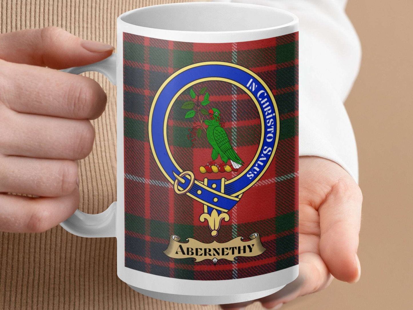 Abernethy Clan Badge Red Tartan Pattern Coffee Mug - Living Stone Gifts