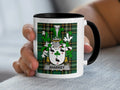 Sharkey Irish family crest black accent mug on Irish National Tartan