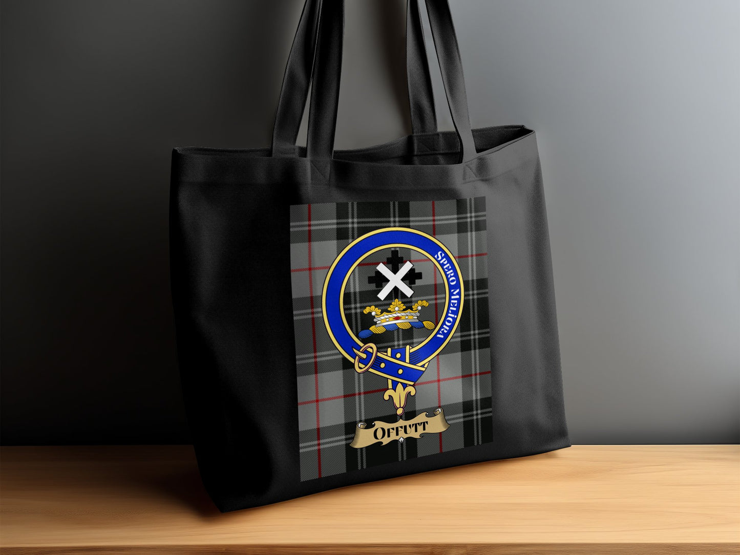 Scottish Clan Crest on Tartan Background Tote Bag - Living Stone Gifts