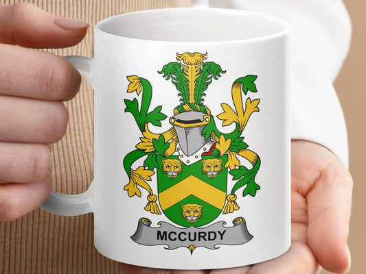 McCurdy Family Crest and Coat of Arms Mug - Celtic Ancestry Gifts