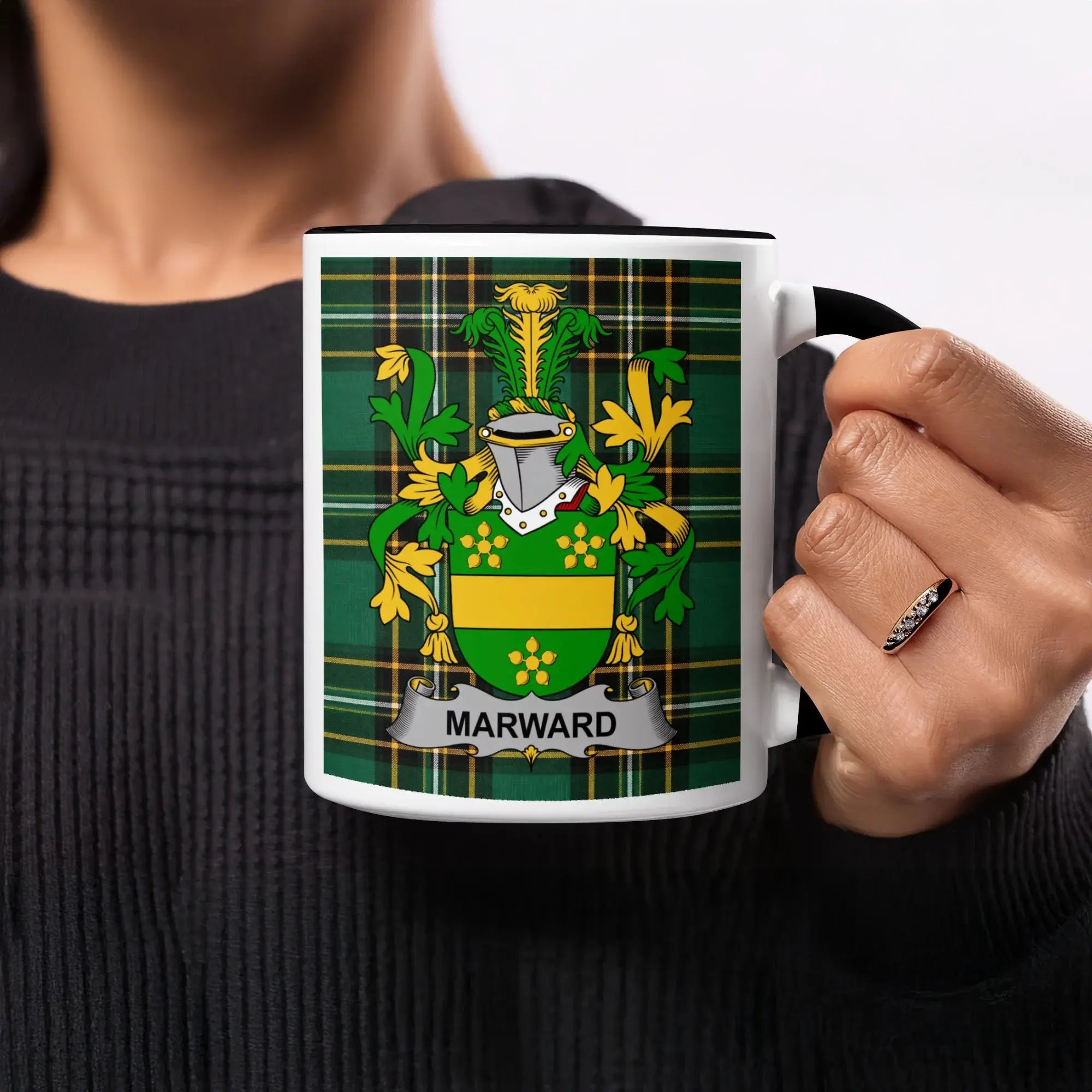 Mug with Marward tartan pattern and coat of arms.