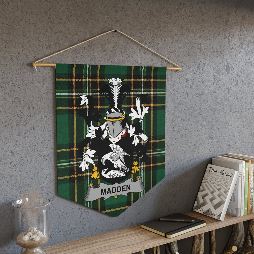 Green plaid banner with Madden family crest and name displayed.