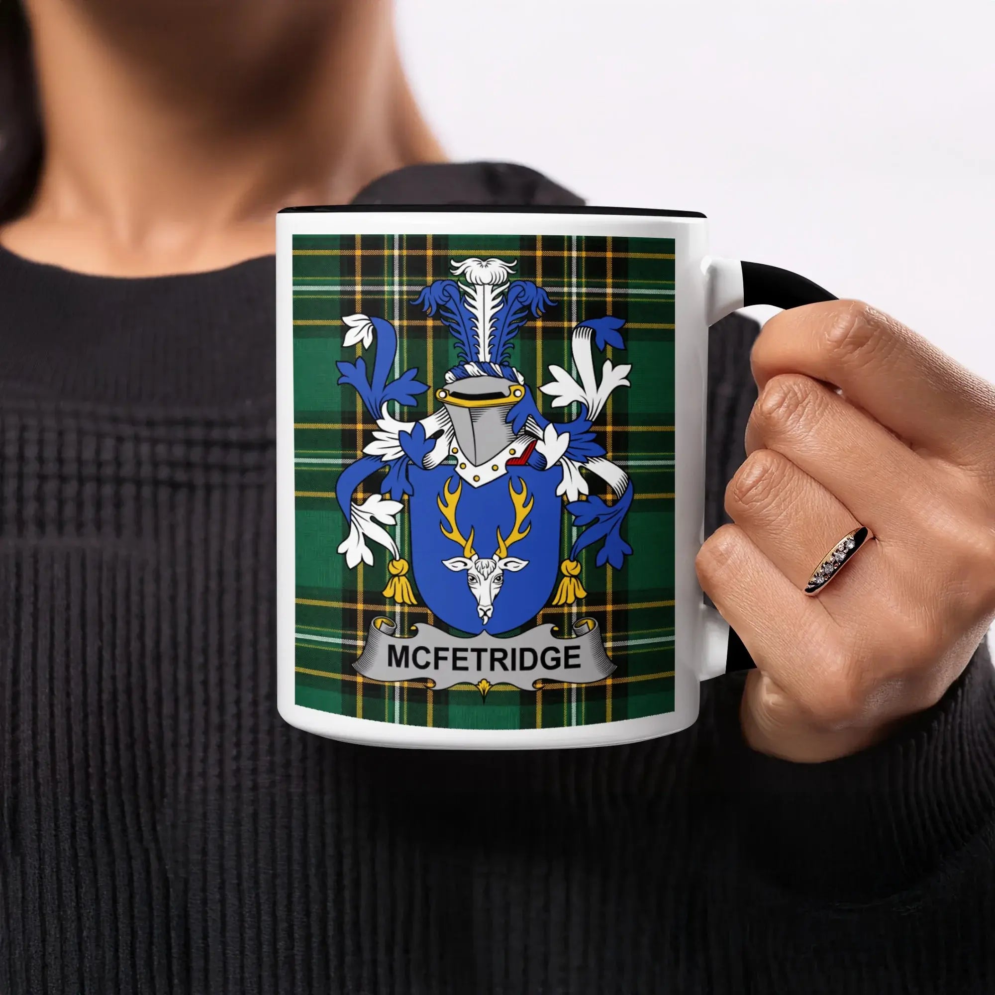 McFetridge Irish heritage mug with black handle and interior