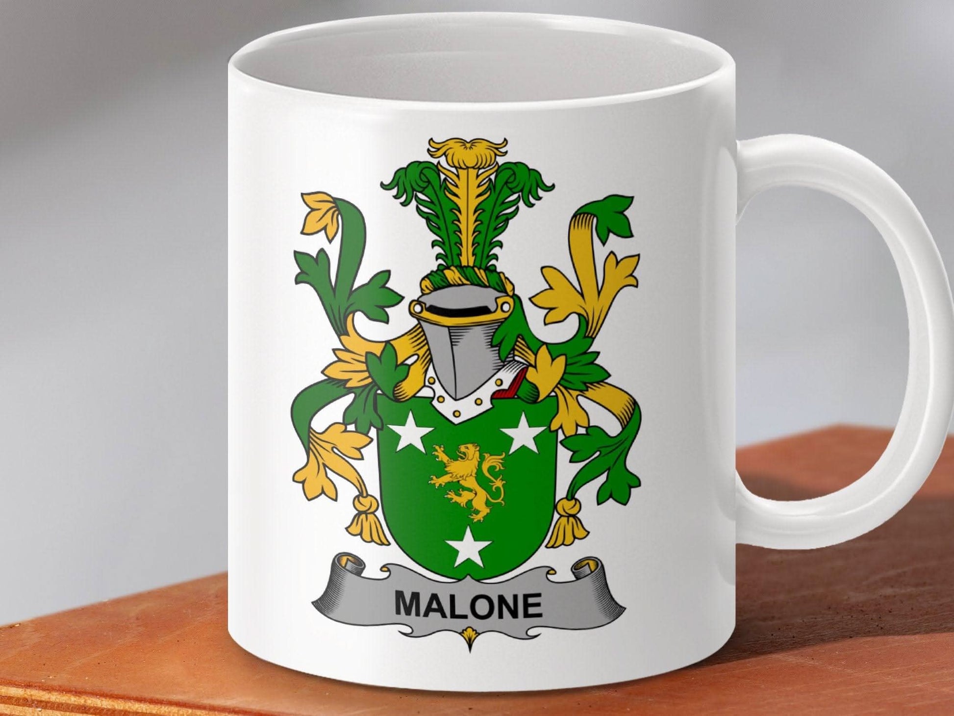 Malone Surname Irish Family Coat of Arms Mug - Celtic Ancestry Gifts
