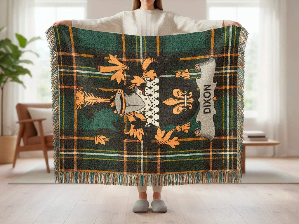 Dixon Family Crest Tartan Plaid Green Black Orange blanket product type
